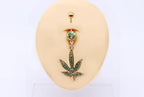 1 Pcs Dangle Rhinestone Surgical steel Weed Leaf Stylish Belly Button Piercing Navel Jewelry