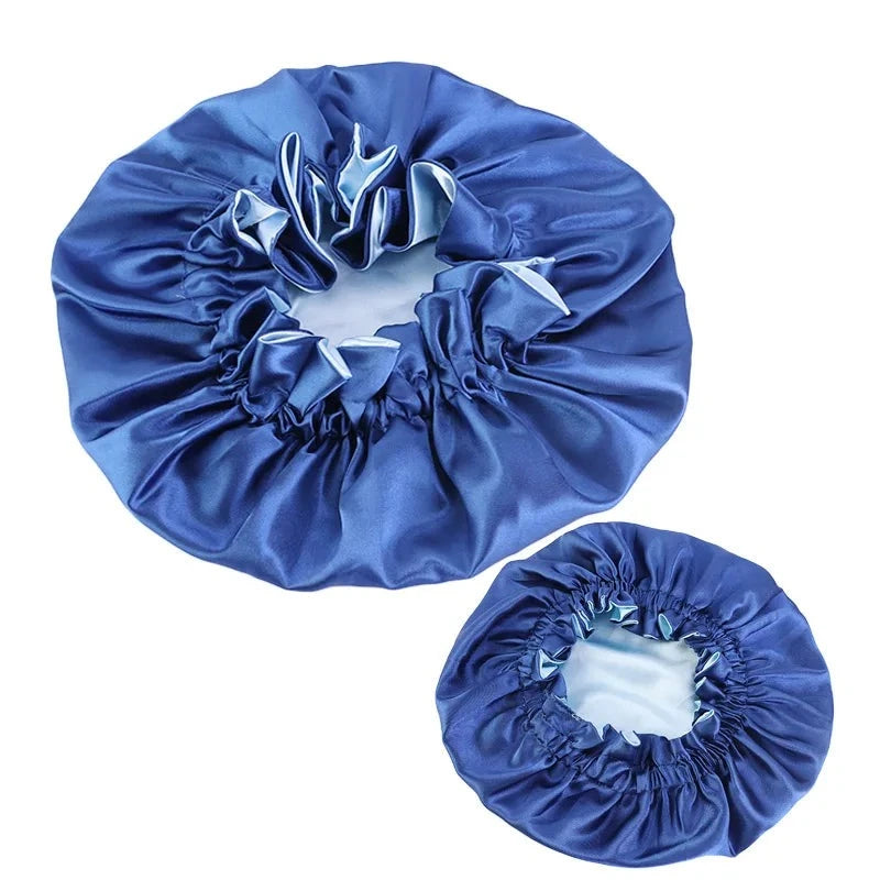 2 Pcs Reversible Double Sided Silky Bonnet Womans Kids Matching Bonnet Sleep Cap Set