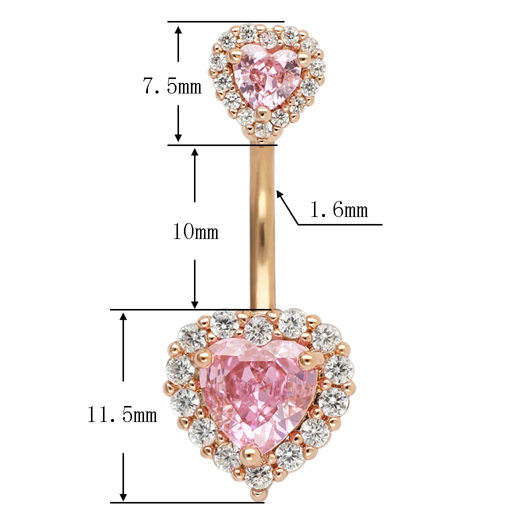 14G Heart Navel Piercing Belly Button Ring Surgical Stainless Steel Belly Piercing Jewelry