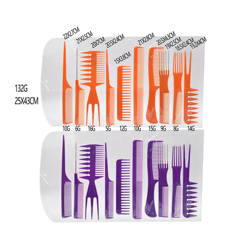 10 Pcs Portable Hairdressing Comb Set Hair Detangler Hair Care Tools