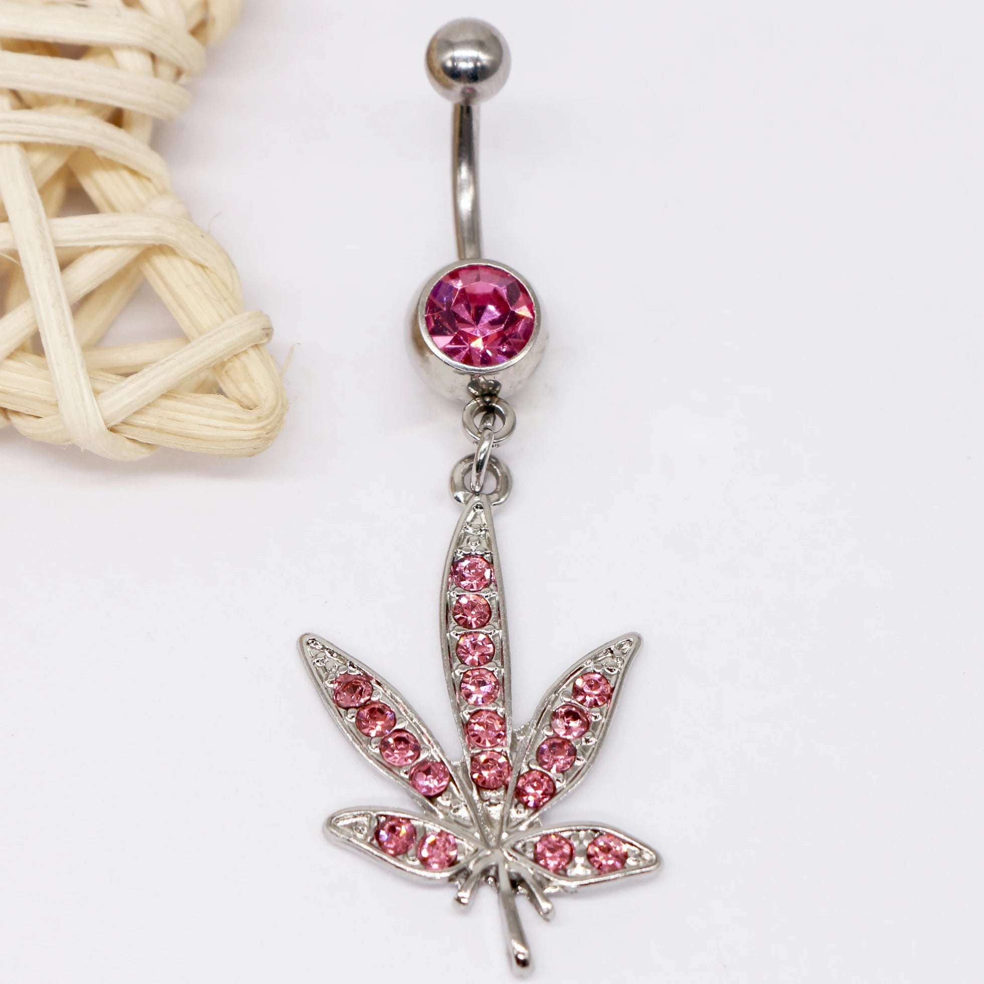 1 Pcs Dangle Rhinestone Surgical steel Weed Leaf Stylish Belly Button Piercing Navel Jewelry