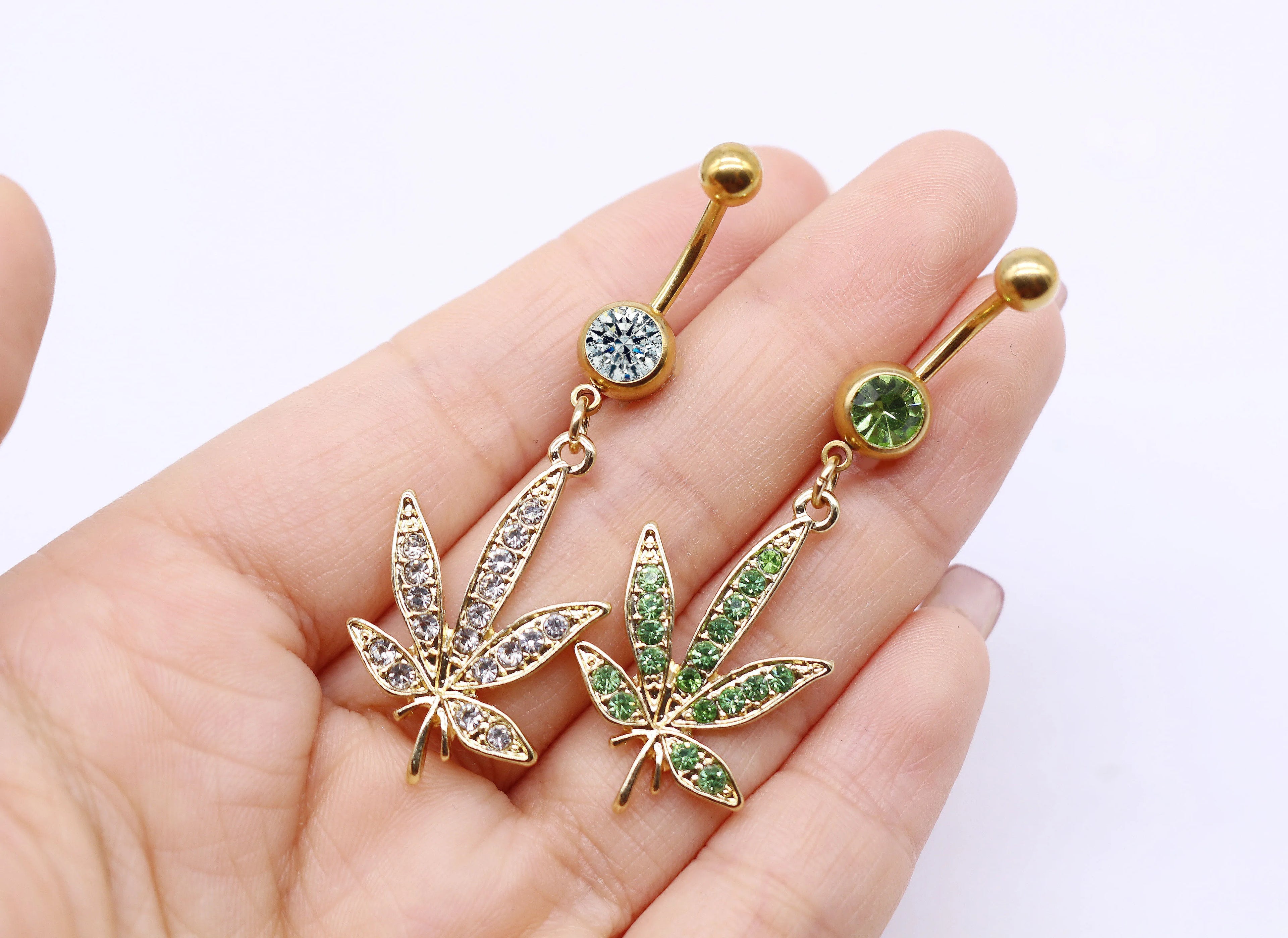 1 Pcs Dangle Rhinestone Surgical steel Weed Leaf Stylish Belly Button Piercing Navel Jewelry