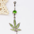 1 Pcs Dangle Rhinestone Surgical steel Weed Leaf Stylish Belly Button Piercing Navel Jewelry