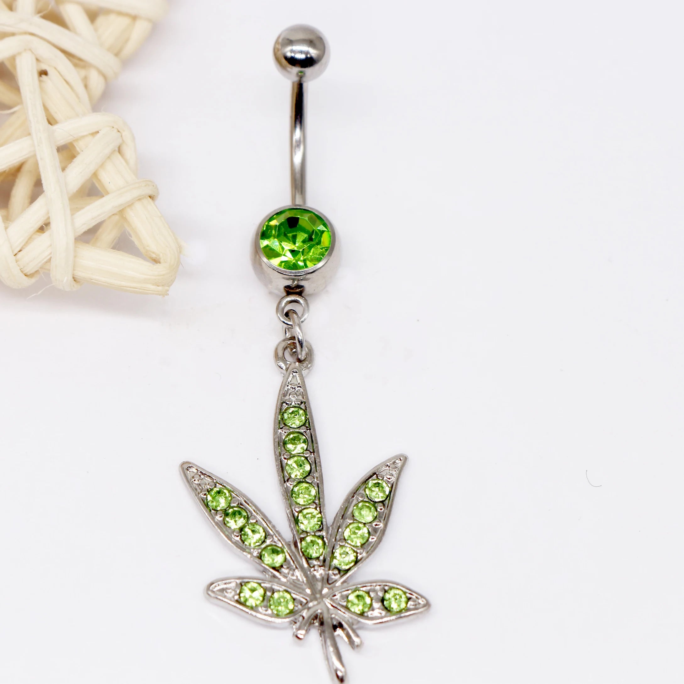 1 Pcs Dangle Rhinestone Surgical steel Weed Leaf Stylish Belly Button Piercing Navel Jewelry