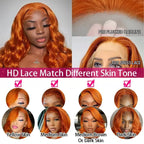 Ginger Orange Body Wave Human Hair 150% 180% Density Brazilian HD Lace wig