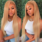 Honey Blond #27 13x4 180% Density Closure Human Hair Lace Front For Woman Pre Plucked Human Hair wig