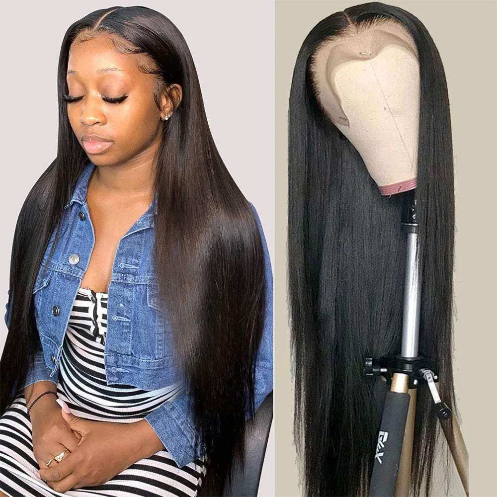 🔥Natural Black Brazilian Bone Straight HD Lace Front Human Hair Ready To Wear Glueless Wig