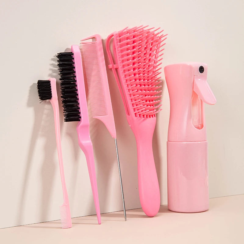 5 Pcs Detangling Hair set Mist Bottle Brush Comb Professional Natural Hair Tools