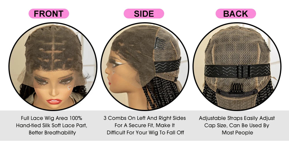 36 inch Synthetic Braided Boho Lace Wig Curly Hair Knotless Box Braids Hairstyle