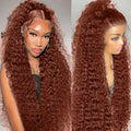 Reddish Brown Deep Wave Brazilian Human Hair 180% Density Transparent Lace Curly Wig