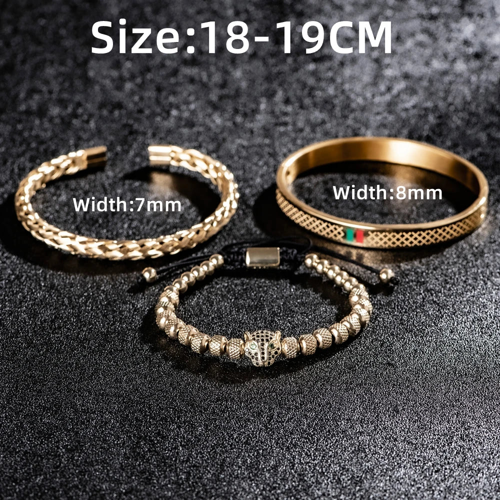 Mens Handmade Stainless Steel 3Pcs Bracelet Jewelry