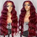 🔥99J Pre Plucked Human Hair Body Wave Burgundy Colored Brazilian Lace Front Wig