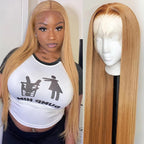 Honey Blond #27 13x4 180% Density Closure Human Hair Lace Front For Woman Pre Plucked Human Hair wig