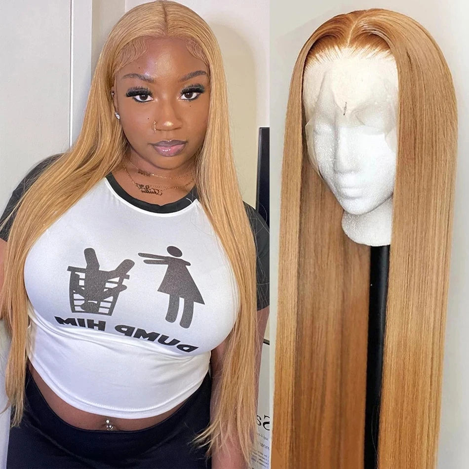 Honey Blond #27 13x4 180% Density Closure Human Hair Lace Front For Woman Pre Plucked Human Hair wig