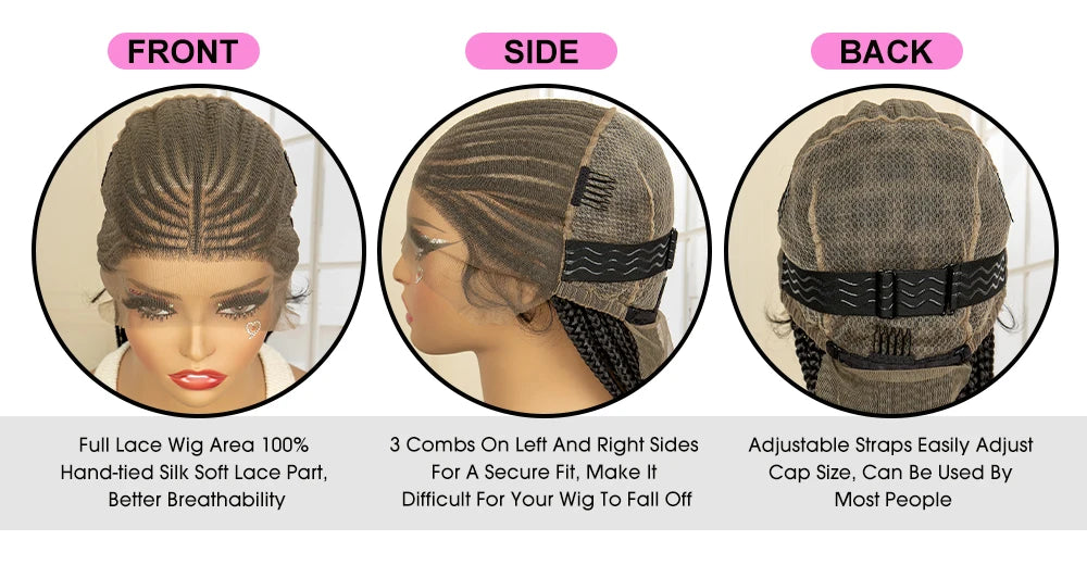 36 Inch Full Lace Fulani Box Braid Synthetic Lace Front Pre Styled Braided Wig