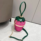 Cute Straberry Rhinestone Womans Clutch Purse Bucket Shoulder Bag