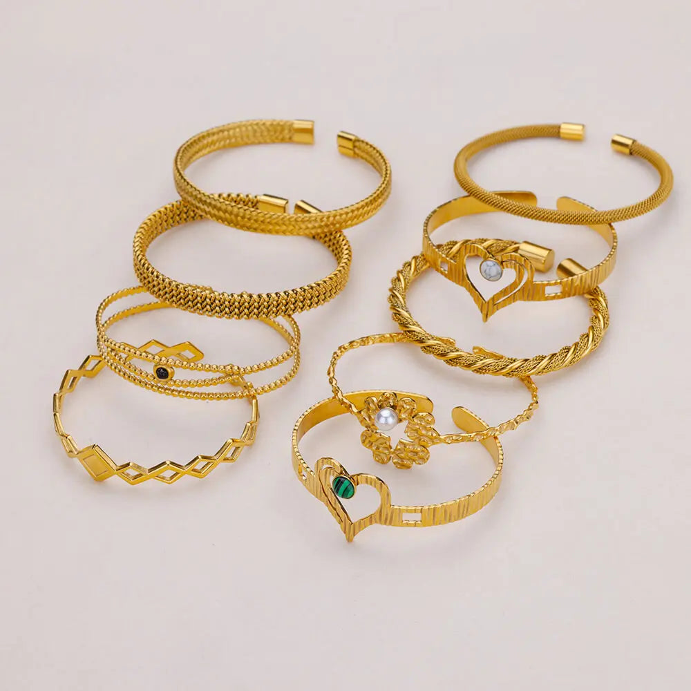 Stainless Steel Gold Plated Bracelet Woman Accessory 58-60mm  Trending Jewelry