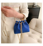 Solid Color Rhinestone Drawstring Crossbody Medium Bucket Bag Clutch Purse For Woman