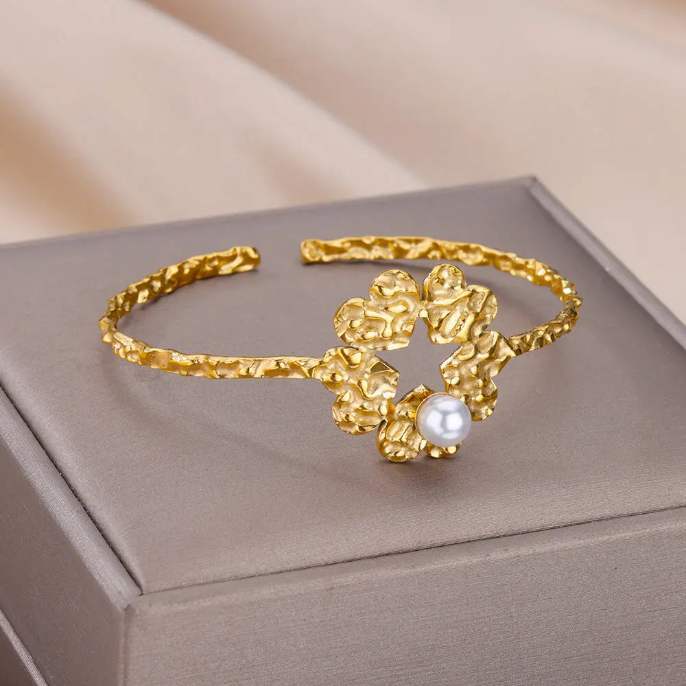 Stainless Steel Gold Plated Bracelet Woman Accessory 58-60mm  Trending Jewelry