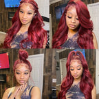 🔥99J Pre Plucked Human Hair Body Wave Burgundy Colored Brazilian Lace Front Wig