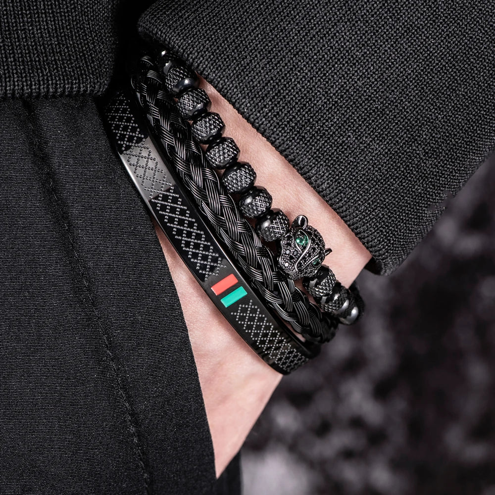 Mens Handmade Stainless Steel 3Pcs Bracelet Jewelry