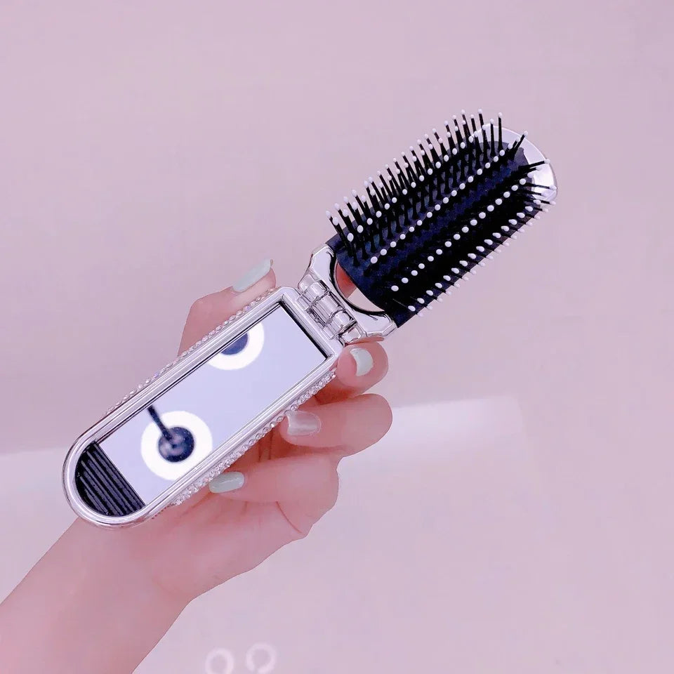 Travel Size Rhinestone Portable Comb Mirror Combo Bling Travel Pocket Styling Tool