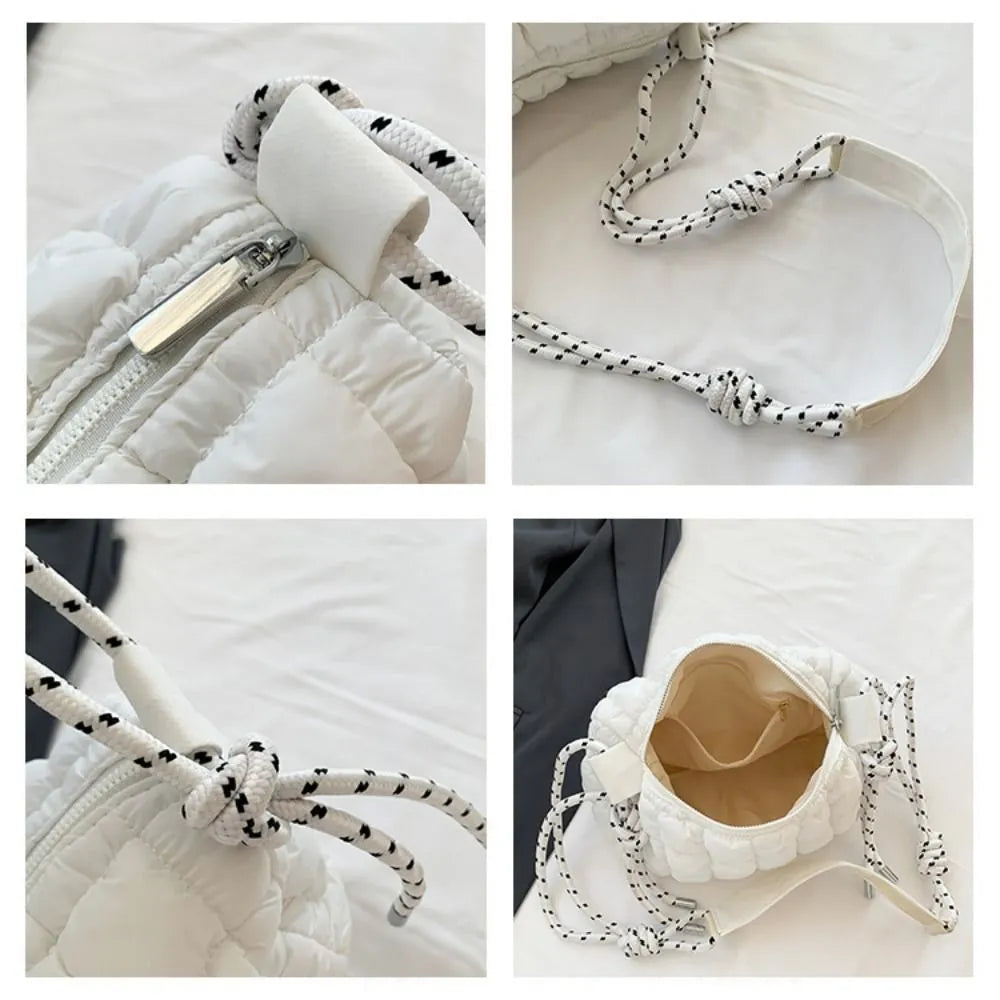 Puffy Adjustable Nylon Womens Shoulder Cotton Padded Quilted Plaid Ladies Tote