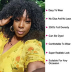 Glueless Kinky Curly 1B Jerry Curl 180% Density Afro Kinky Curly Human Hair Natural Hair Wig