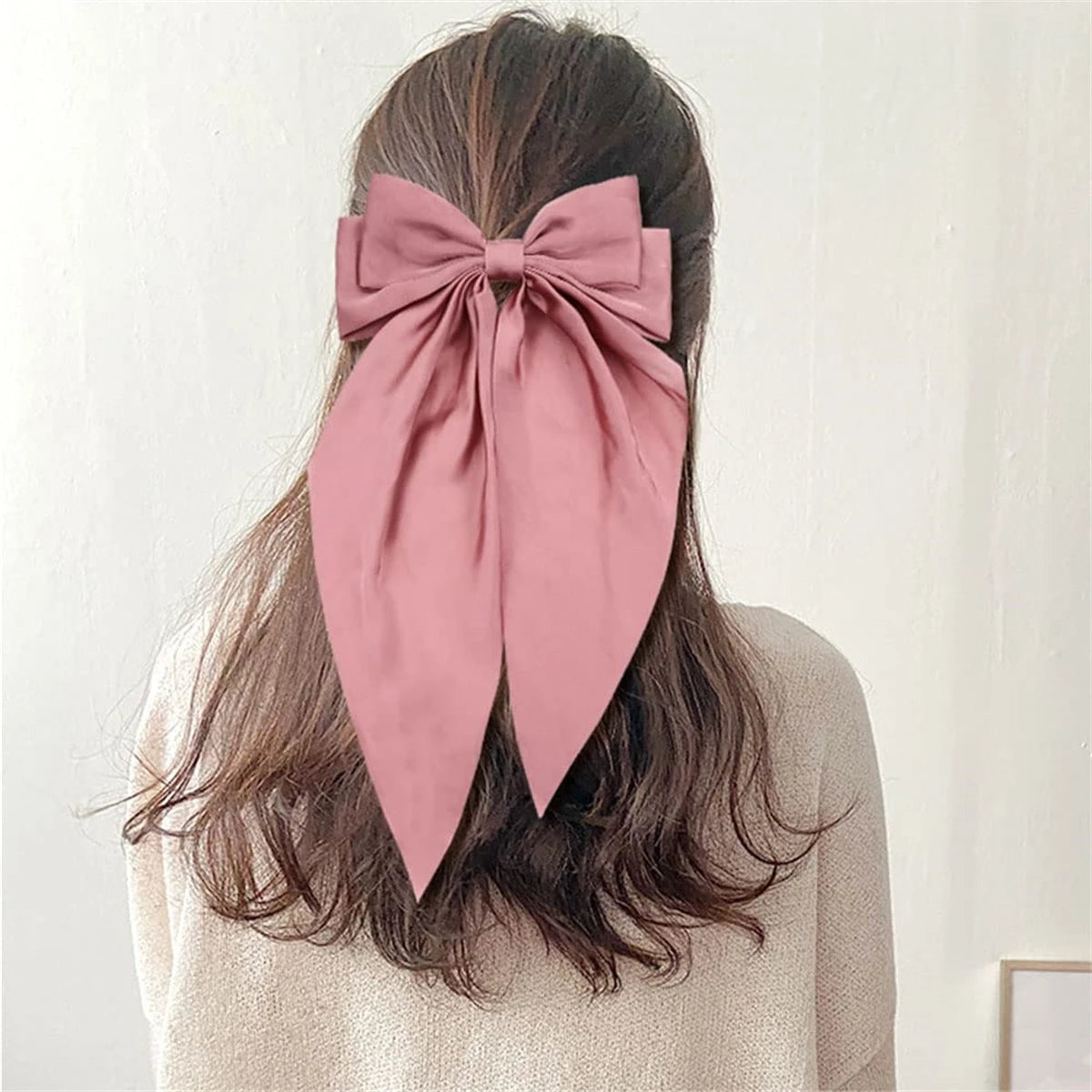 8 Pcs Trending Womans Oversized Bowknot Classy Hair Bow Solid Color Hair Clip Trendy Accessory