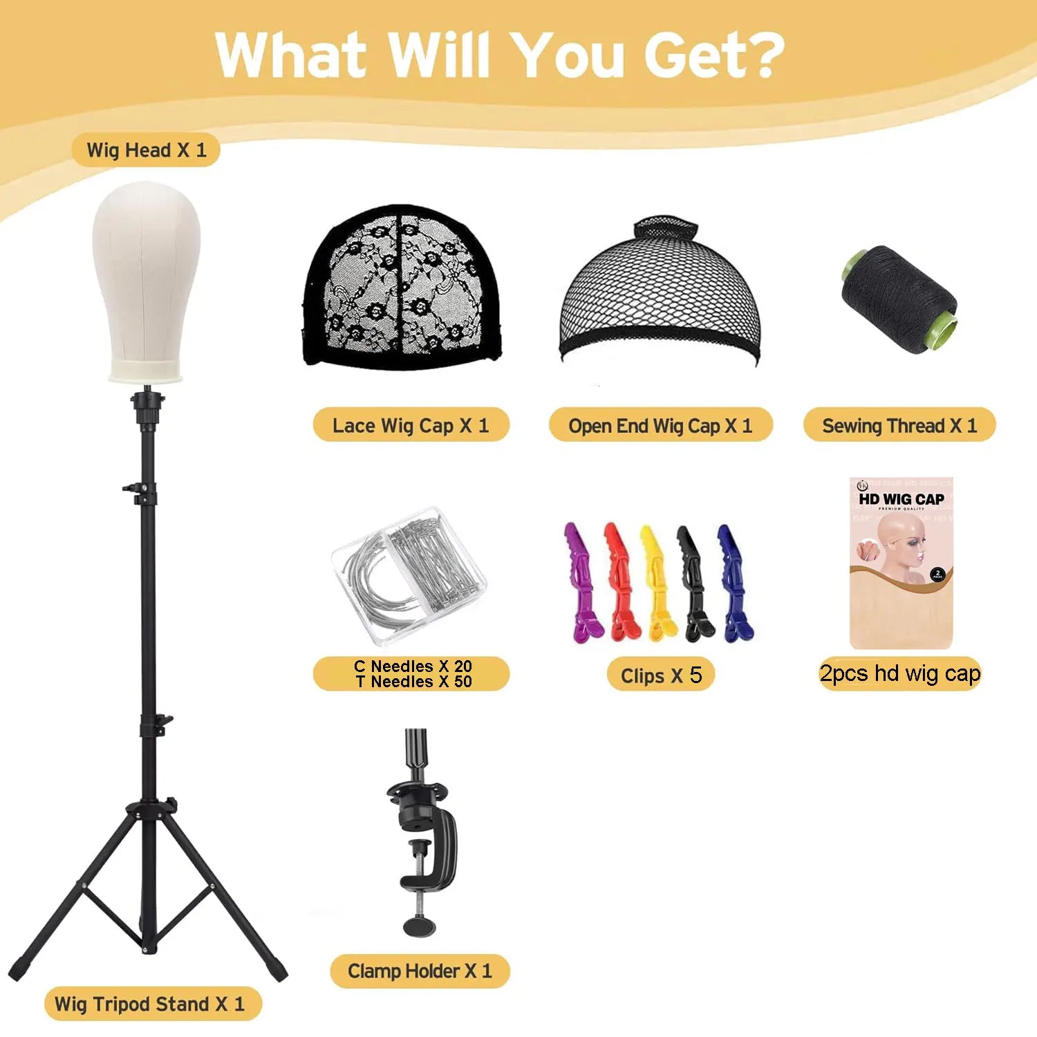 Mannequin Canvas Wig Styling 21-24 Inch Head Stand Styling Accessory Kit