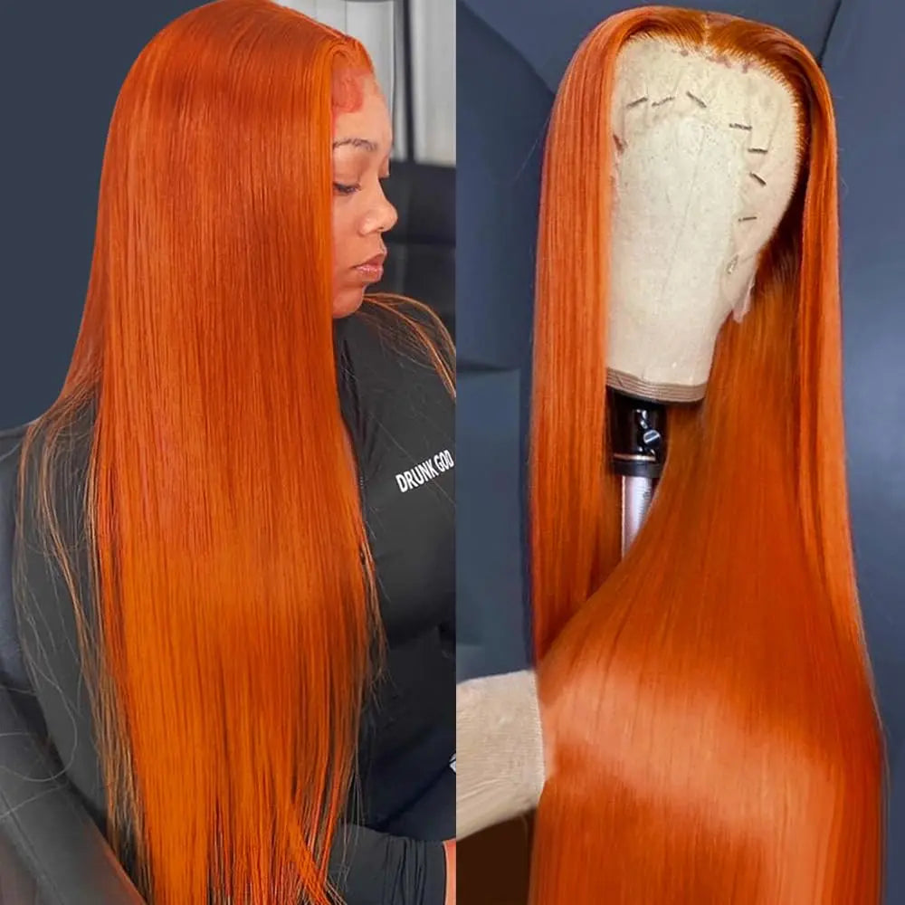 🔥Ginger Orange Straight Human Hair HD Lace Brazilian Human Hair Wig