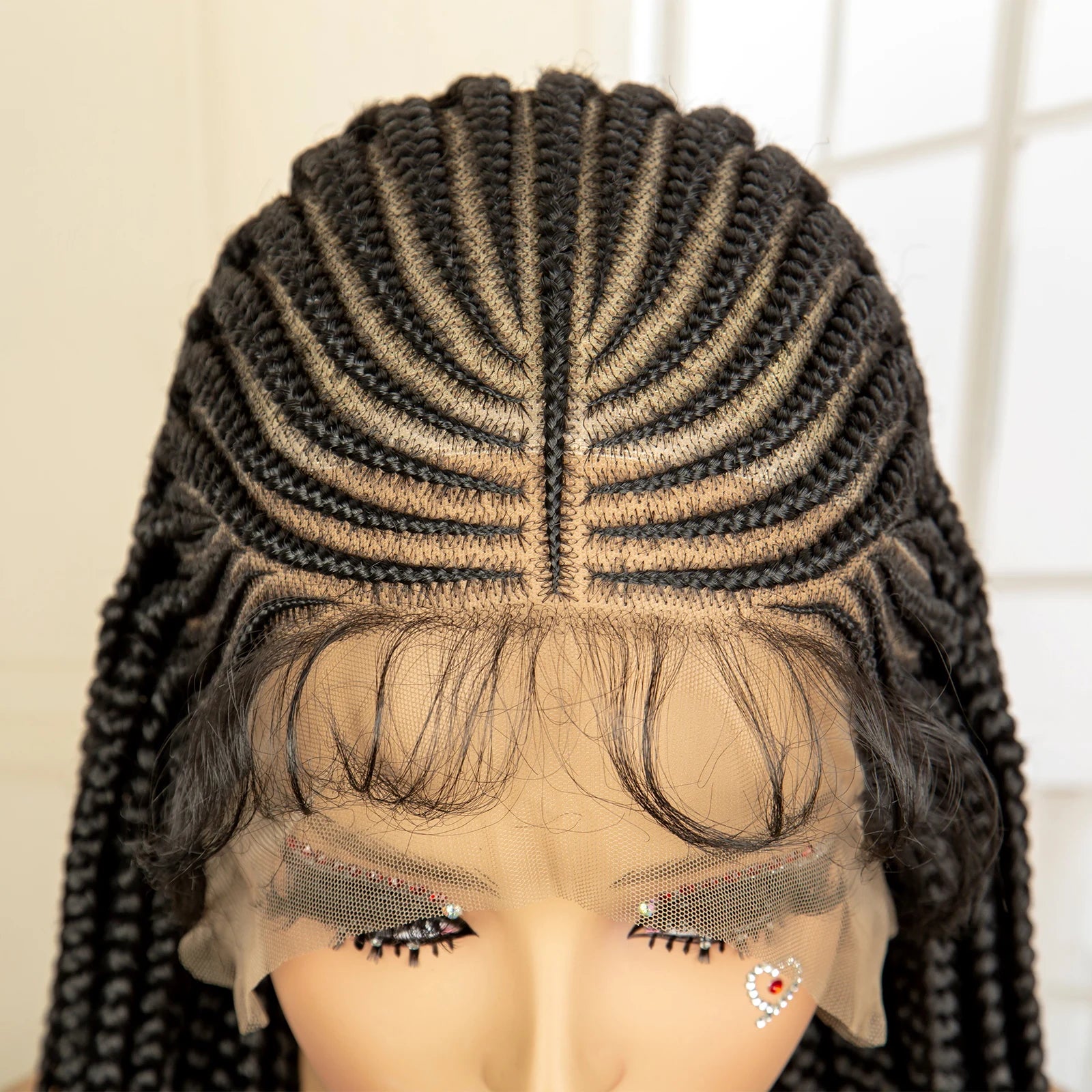 36 Inch Full Lace Fulani Box Braid Synthetic Lace Front Pre Styled Braided Wig