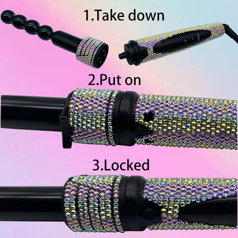 6 in 1 Hair Curling wand Rhinestone Professional 6 Barrel Curling Iron