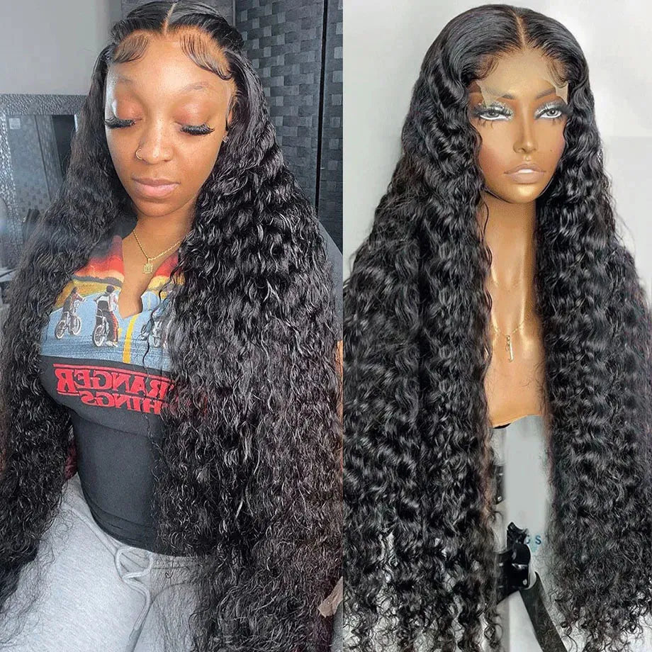 🔥Water Wave Black 13x4 13x6 5x5 HD Lace wig Human Hair 180% Density Curly Wig For Women