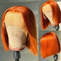 Ginger Orange Brazilian Bob Wig Bone Straight 180% 150% Density 13x4 Human Hair HD Lace Front Wig