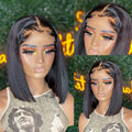 Natural Straight Bob Human Hair Transparent Wig 180% 220% Density Lace Front Wig