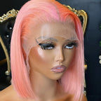 Light Pink Human Hair 13x4 HD Lace Closure Glueless Pre Plucked Bob Wig