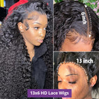 🔥Water Wave Black 13x4 13x6 5x5 HD Lace wig Human Hair 180% Density Curly Wig For Women