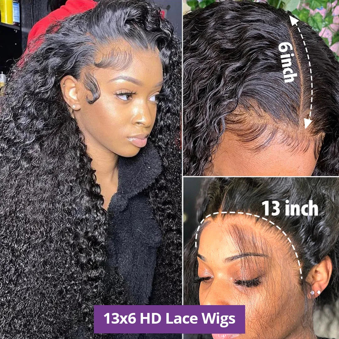 🔥Water Wave Black 13x4 13x6 5x5 HD Lace wig Human Hair 180% Density Curly Wig For Women
