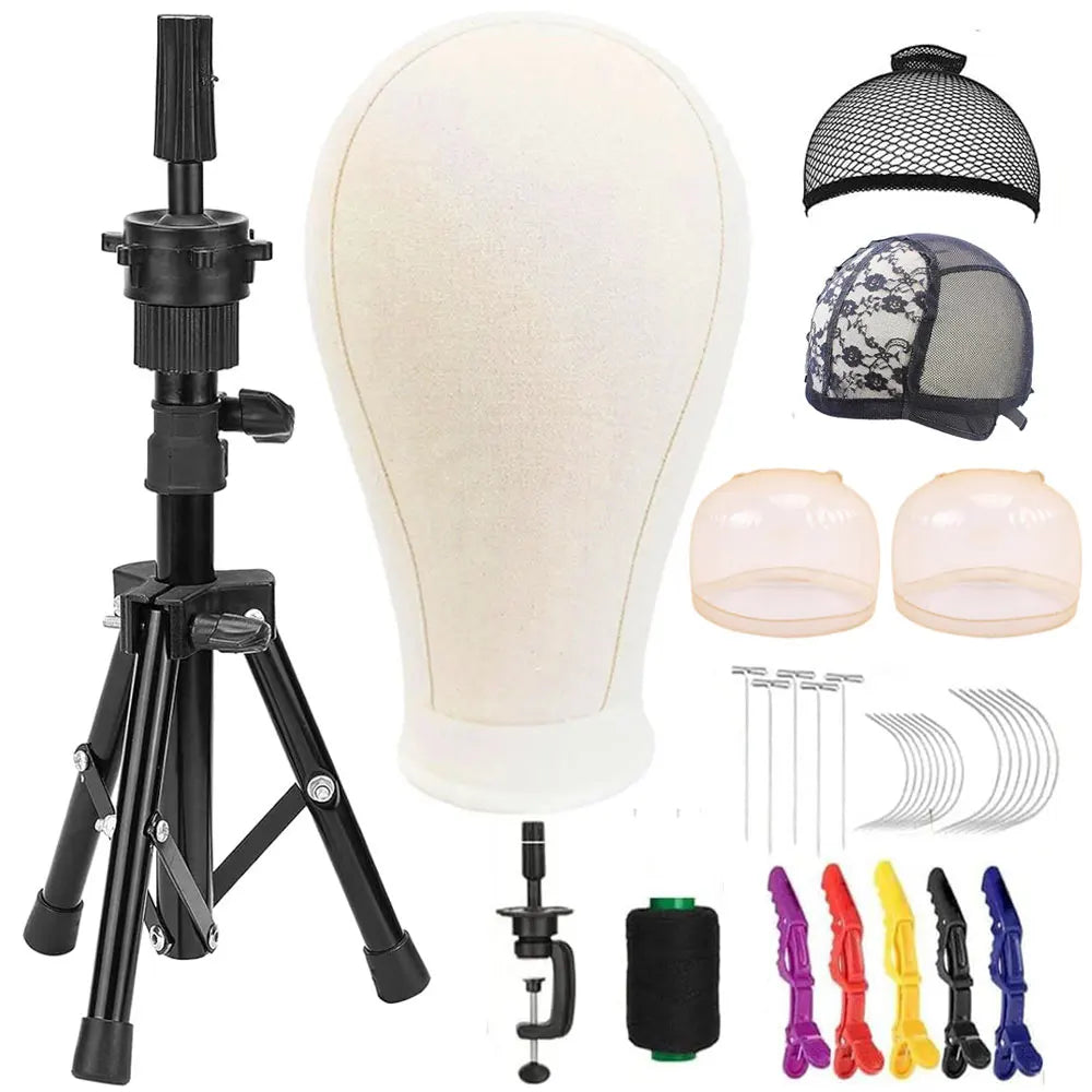 Mannequin Canvas Wig Styling 21-24 Inch Head Stand Styling Accessory Kit