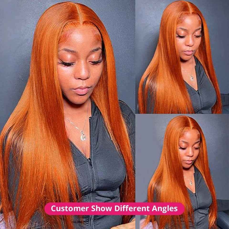🔥Ginger Orange Straight Human Hair HD Lace Brazilian Human Hair Wig