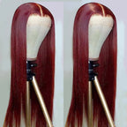 Burgundy 99j Colored Straight HD Transparent Human Hair 180% 200% Density Wig