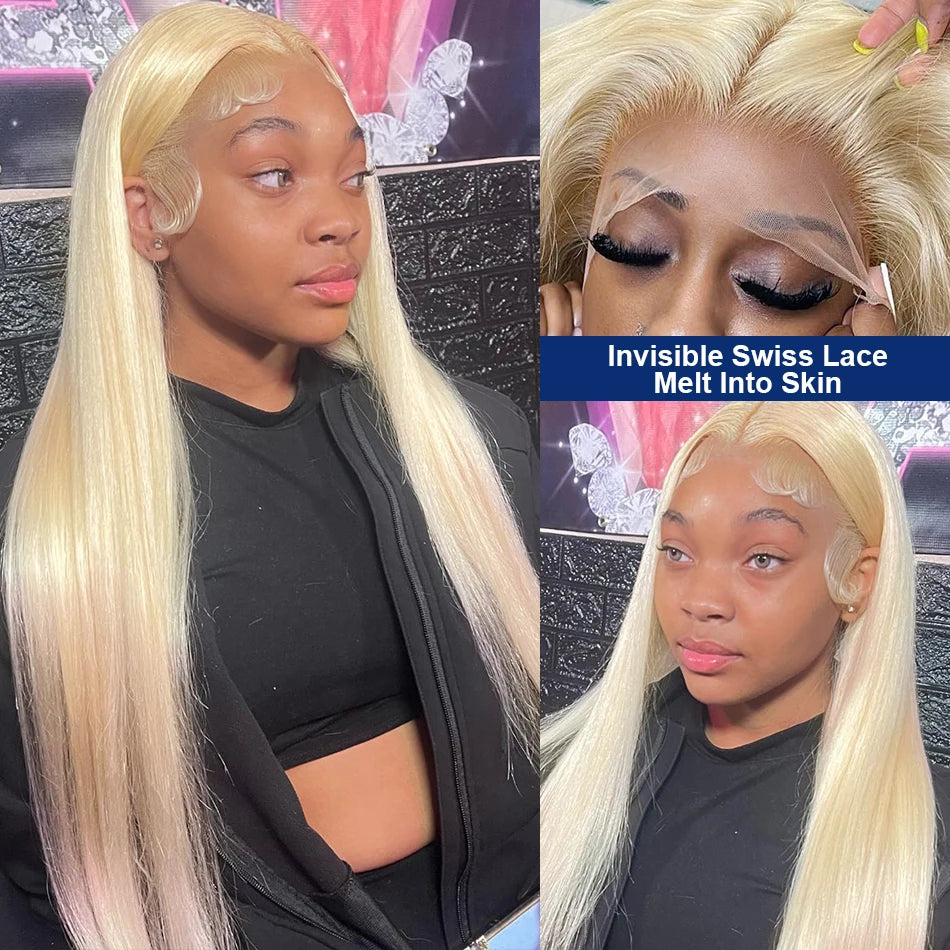 🔥 Straight Human Hair 613 Blond wig HD Lace 13x4 13x6 Closure Density Wig