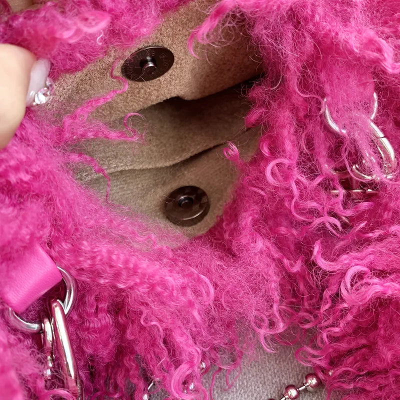 Heart Shape Shoulder Y2k Woman Plush Purse Furry Chain Trendy Satchel Handbag