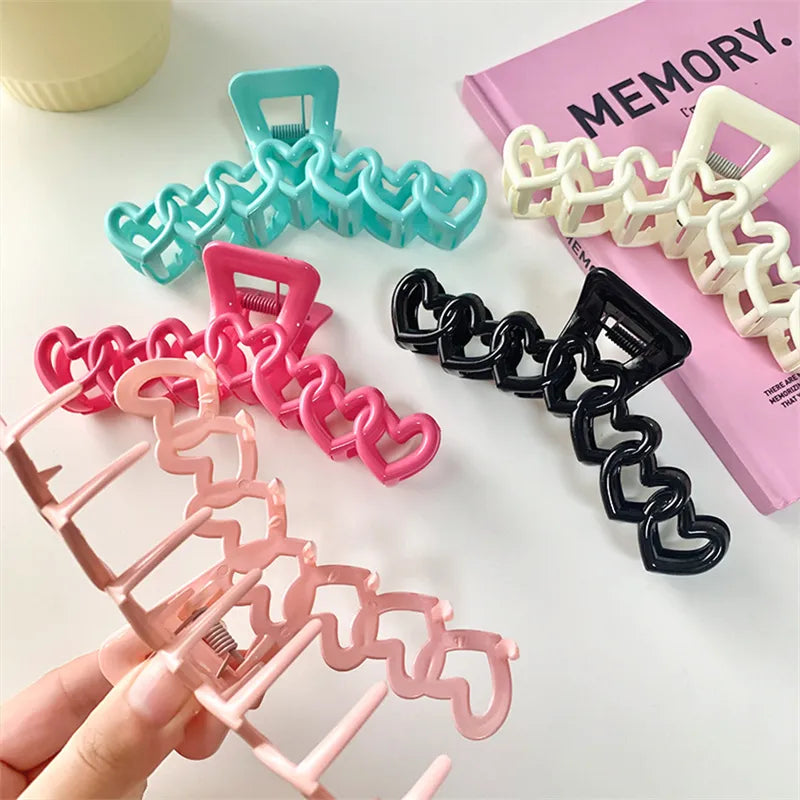 Hollow Heart Star Shape Hair Clip For Women 13cm Plastic Cross Head Clip