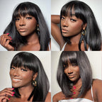 Natural Bob Wig With Bangs Glueless 3x1 Middle Part Short Straight Ready To Go Human Hair Wig