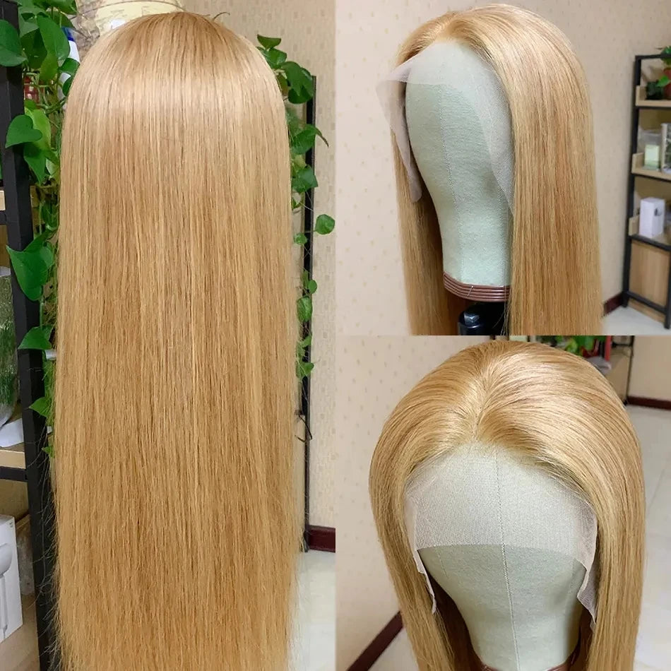 Honey Blond #27 13x4 180% Density Closure Human Hair Lace Front For Woman Pre Plucked Human Hair wig