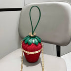 Cute Straberry Rhinestone Womans Clutch Purse Bucket Shoulder Bag