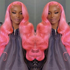 Bubble Gum Pink Bright Body Wave Pre Plucked Natural Hairline Human Hair Lace Front Wig
