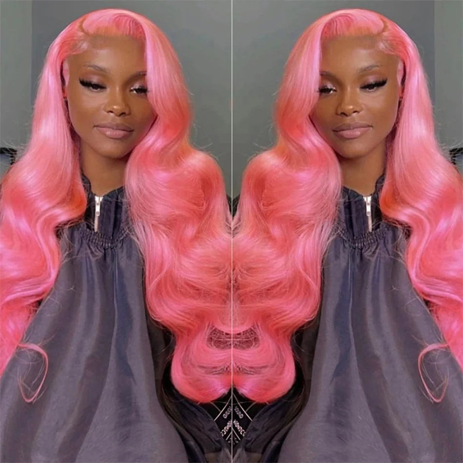 Bubble Gum Pink Bright Body Wave Pre Plucked Natural Hairline Human Hair Lace Front Wig